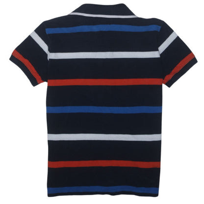 Tommy Hilfiger Men's Navy Striped Cotton Polo Shirt Size M