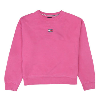 Tommy Jeans Women Pink Crew Neck Pullover Sweatshirt L Cotton Logo