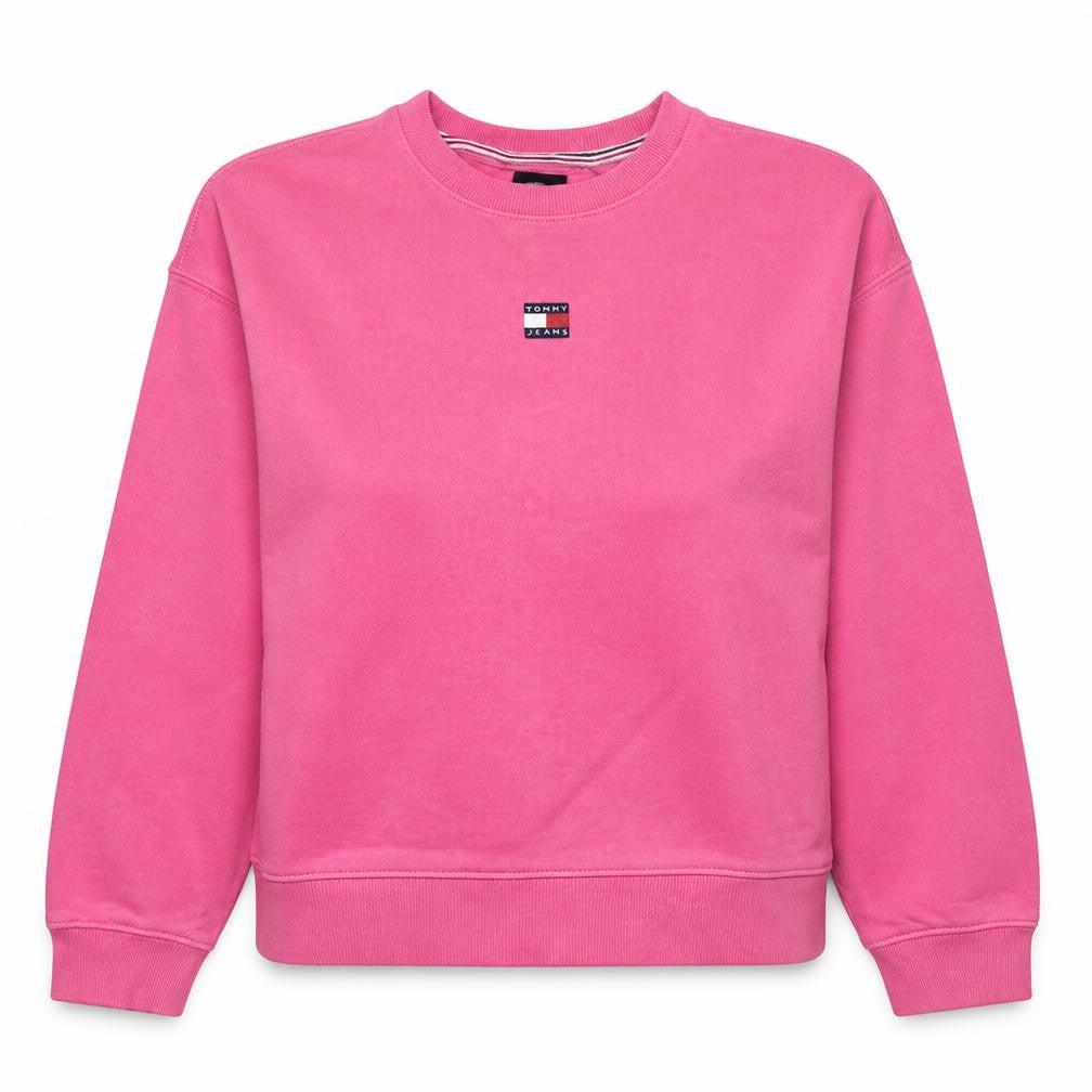 Tommy Jeans Women Pink Crew Neck Pullover Sweatshirt L Cotton Logo