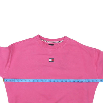 Tommy Jeans Women Pink Crew Neck Pullover Sweatshirt L Cotton Logo