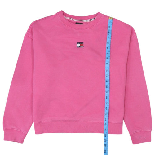 Tommy Jeans Women Pink Crew Neck Pullover Sweatshirt L Cotton Logo