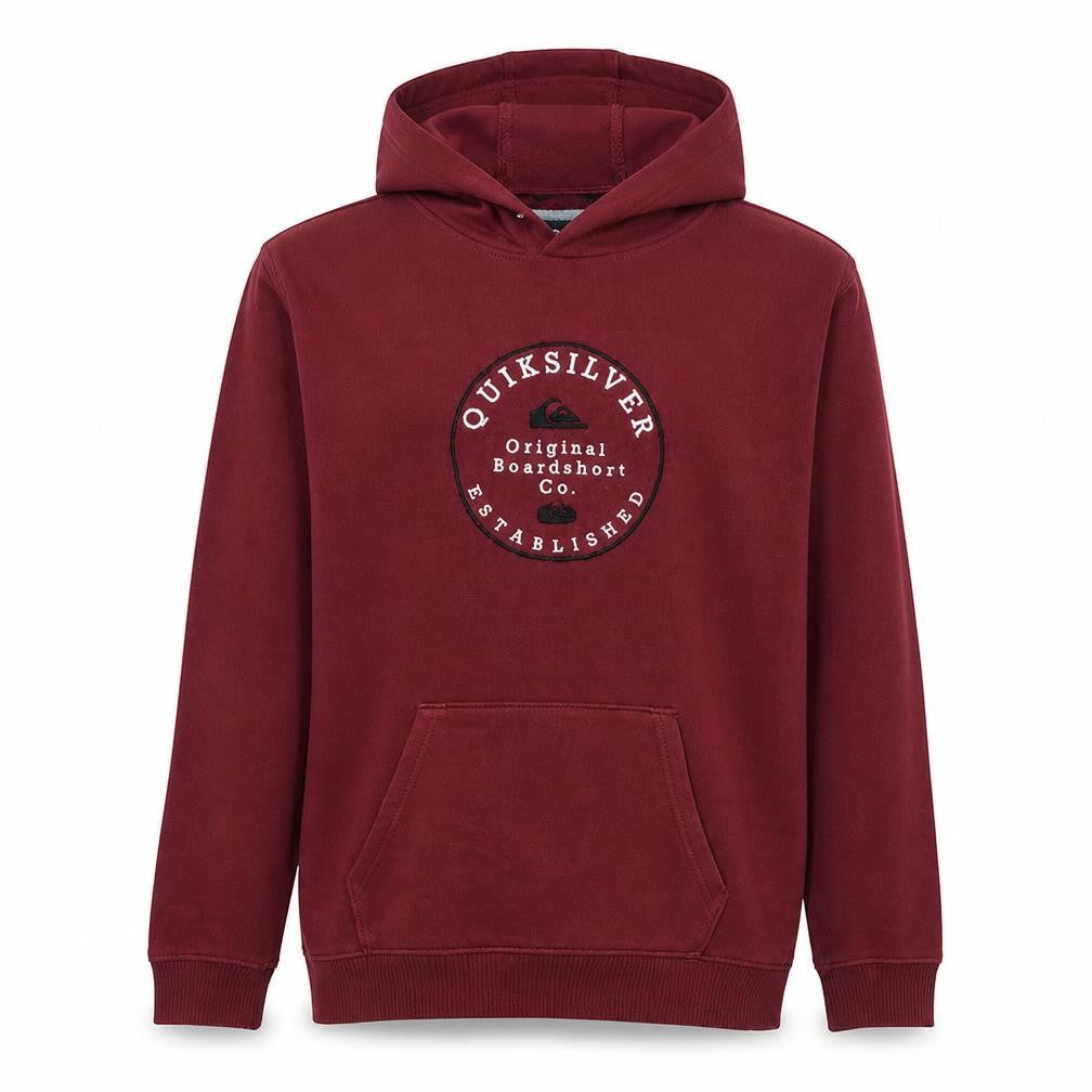 Front view of Quiksilver boys’ burgundy hoodie xl 16 fleece pullover sweatshirt