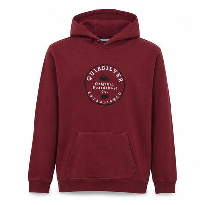 Front view of Quiksilver boys’ burgundy hoodie xl 16 fleece pullover sweatshirt