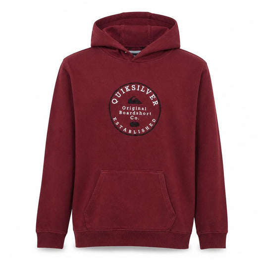 Front view of Quiksilver boys’ burgundy hoodie xl 16 fleece pullover sweatshirt