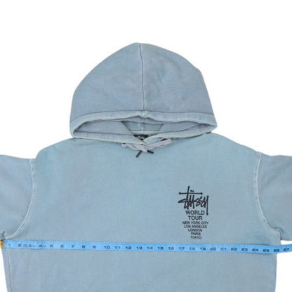 Stussy Men Blue Pullover Hoodie Medium Cotton World Tour Graphic