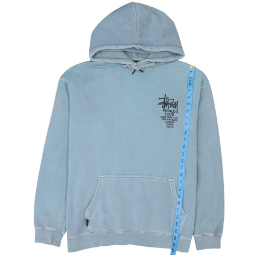 Stussy Men Blue Pullover Hoodie Medium Cotton World Tour Graphic