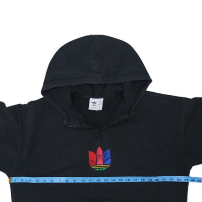 Adidas Womens Black Half Zip Hoodie M Cotton Blend Logo Pullover