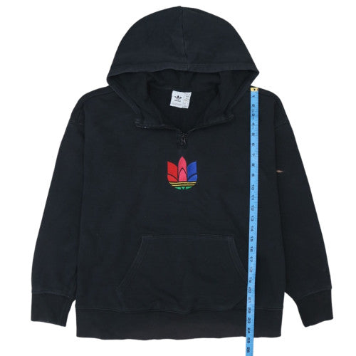 Adidas Womens Black Half Zip Hoodie M Cotton Blend Logo Pullover