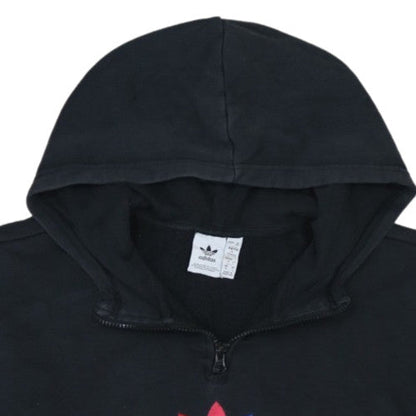 Adidas Womens Black Half Zip Hoodie M Cotton Blend Logo Pullover