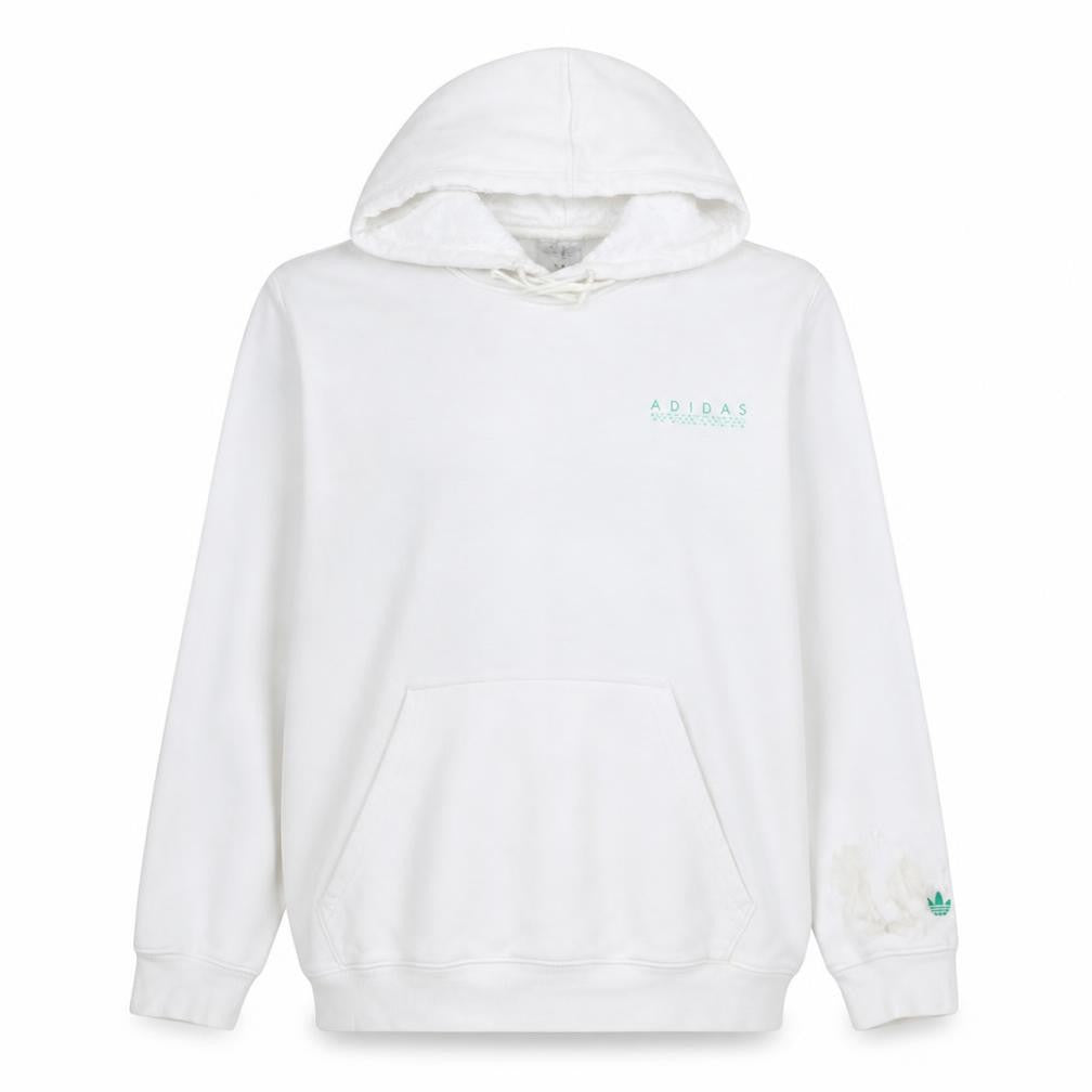 Front view of Adidas Women’s White Pullover Hoodie L Sports Club Graphic Cotton Blend