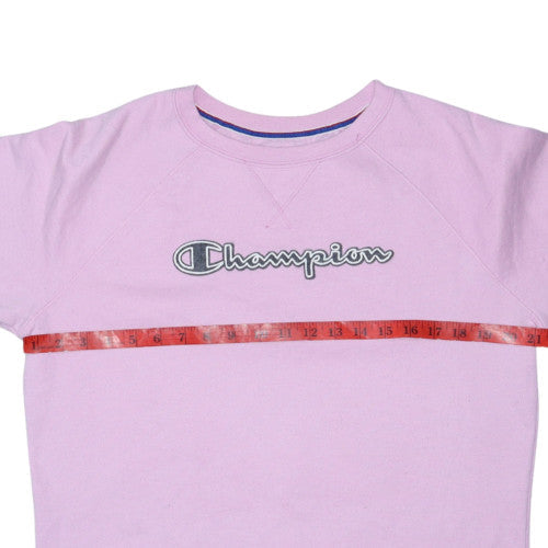 Champion Womens Pink Pullover Sweatshirt L Crew Neck Logo Cotton