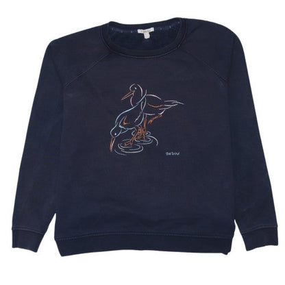 Barbour Womens Navy Blue Sweatshirt Size 12 Cotton Bird Print