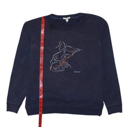 Barbour Womens Navy Blue Sweatshirt Size 12 Cotton Bird Print