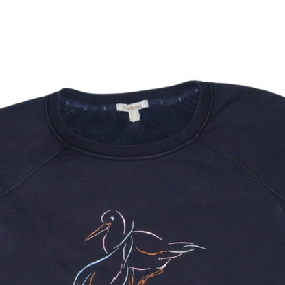 Barbour Womens Navy Blue Sweatshirt Size 12 Cotton Bird Print