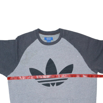 Adidas Mens Grey Pullover Sweatshirt M Crew Neck Logo Sportswear