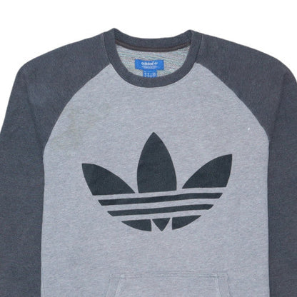 Adidas Mens Grey Pullover Sweatshirt M Crew Neck Logo Sportswear