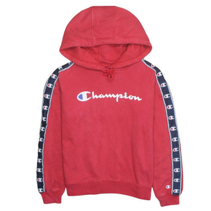 Champion Womens Red Pullover Hoodie Small 100% Cotton Logo Detail