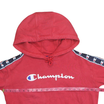 Champion Womens Red Pullover Hoodie Small 100% Cotton Logo Detail