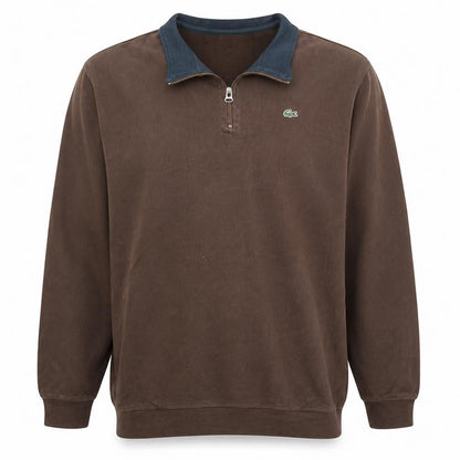 Lacoste Men’s Brown 1/4 Zip Collared Sweatshirt 2XL Regular Fit