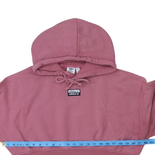 Adidas Women Pink Cropped Pullover Hoodie Size 10 Logo Lace Up