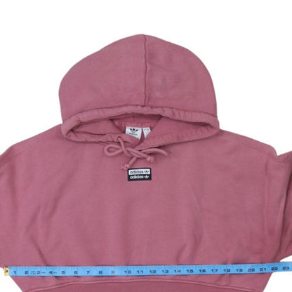 Adidas Women Pink Cropped Pullover Hoodie Size 10 Logo Lace Up