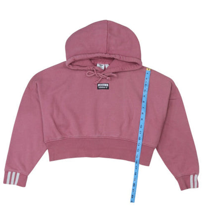 Adidas Women Pink Cropped Pullover Hoodie Size 10 Logo Lace Up