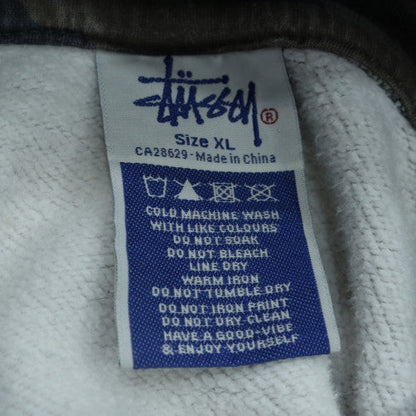 Stussy Men's Green Camo Pullover Hoodie XL Cotton Fleece