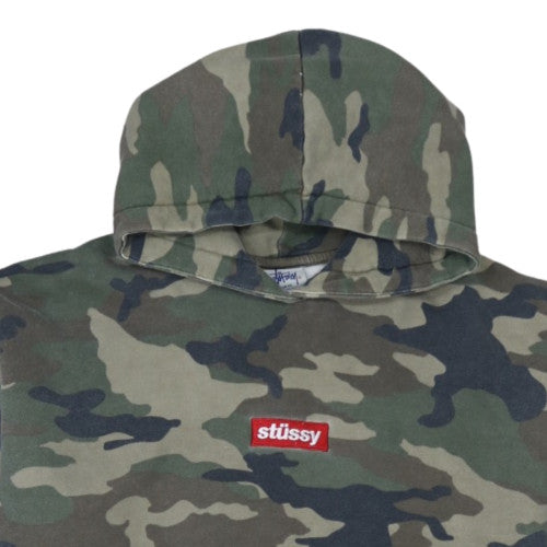 Stussy Men's Green Camo Pullover Hoodie XL Cotton Fleece