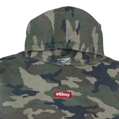 Stussy Men's Green Camo Pullover Hoodie XL Cotton Fleece
