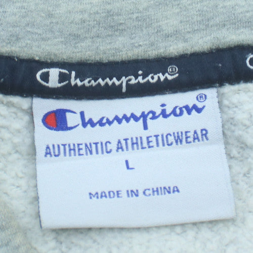 Champion Men's Grey Pullover Hoodie L Logo Fleece Sweatshirt