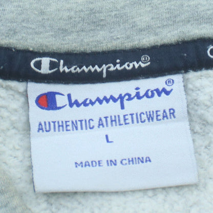 Champion Men's Grey Pullover Hoodie L Logo Fleece Sweatshirt