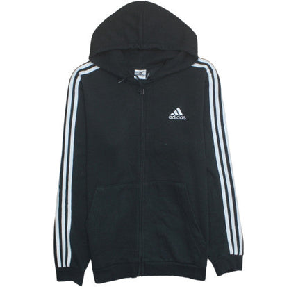 Adidas Men's Black XL Full Zip Hoodie with Logo Stripes