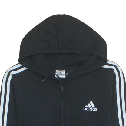 Adidas Men's Black XL Full Zip Hoodie with Logo Stripes