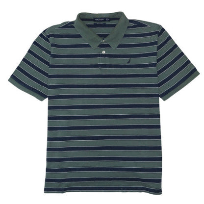Nautica Men's Green Striped Pima Cotton Polo Shirt XL