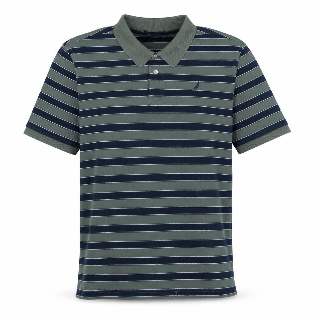 Nautica Men's Green Striped Pima Cotton Polo Shirt XL
