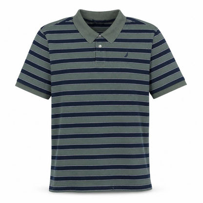Nautica Men's Green Striped Pima Cotton Polo Shirt XL