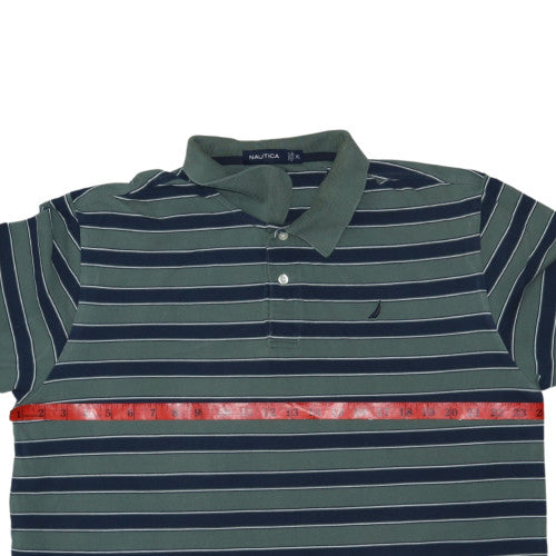Nautica Men's Green Striped Pima Cotton Polo Shirt XL