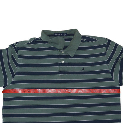 Nautica Men's Green Striped Pima Cotton Polo Shirt XL