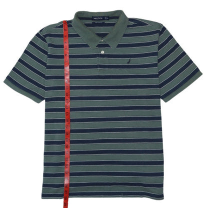 Nautica Men's Green Striped Pima Cotton Polo Shirt XL