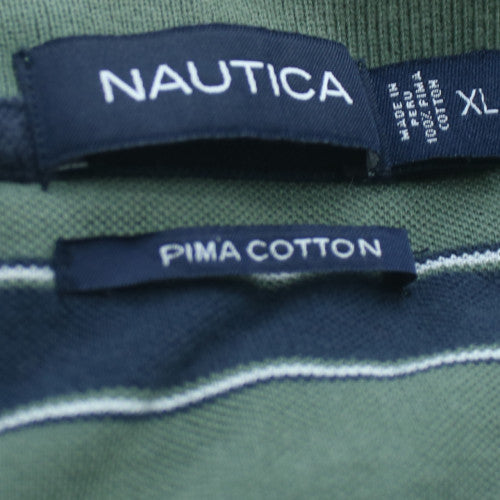 Nautica Men's Green Striped Pima Cotton Polo Shirt XL