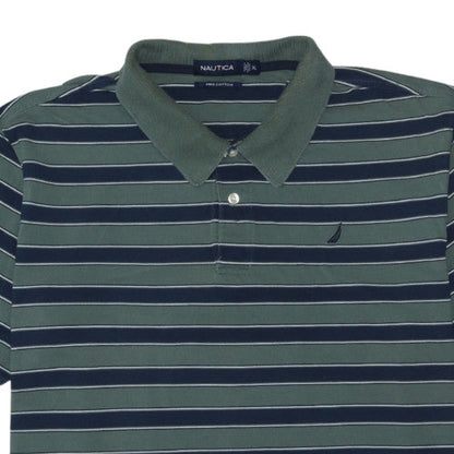 Nautica Men's Green Striped Pima Cotton Polo Shirt XL