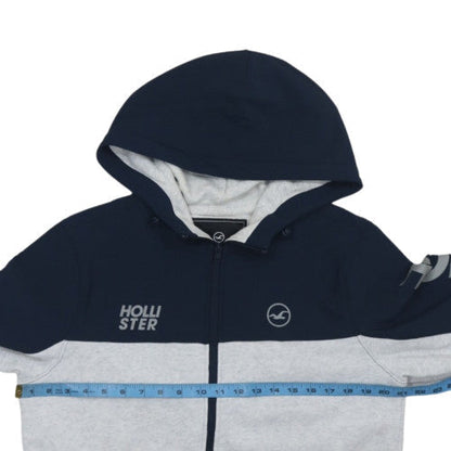 Hollister Men's Blue Grey Full Zip Hoodie L Logo Print