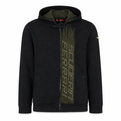 Front view of Puma Ferrari Men’s Black Full Zip Hoodie L Graphic Motorsport