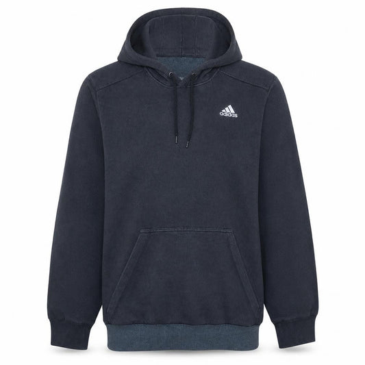Front view of Adidas Men's Black Medium Pullover Fleece Hoodie Sweatshirt