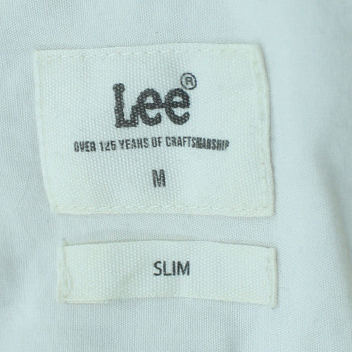 Lee Men's White Slim Fit Long Sleeve Cotton Button-Up Shirt Size M
