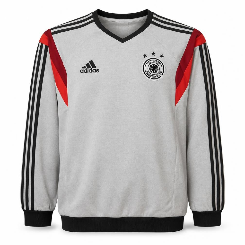 Front view of Adidas men’s grey germany long sleeve sweatshirt m football retro