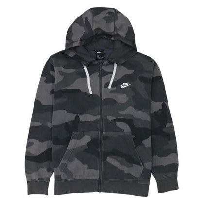 Nike Men Grey Camouflage Full Zip Hoodie Size L Fleece Regular Fit