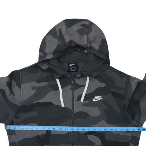 Nike Men Grey Camouflage Full Zip Hoodie Size L Fleece Regular Fit