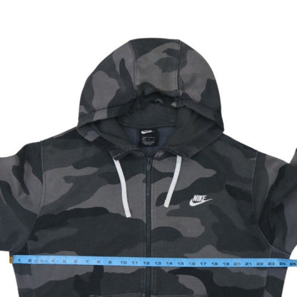 Nike Men Grey Camouflage Full Zip Hoodie Size L Fleece Regular Fit