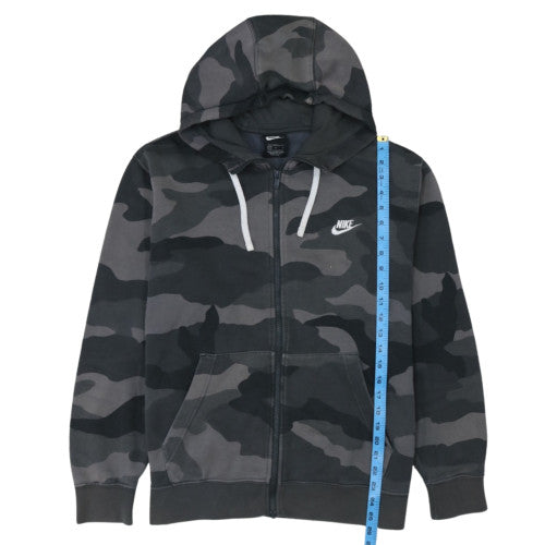 Nike Men Grey Camouflage Full Zip Hoodie Size L Fleece Regular Fit